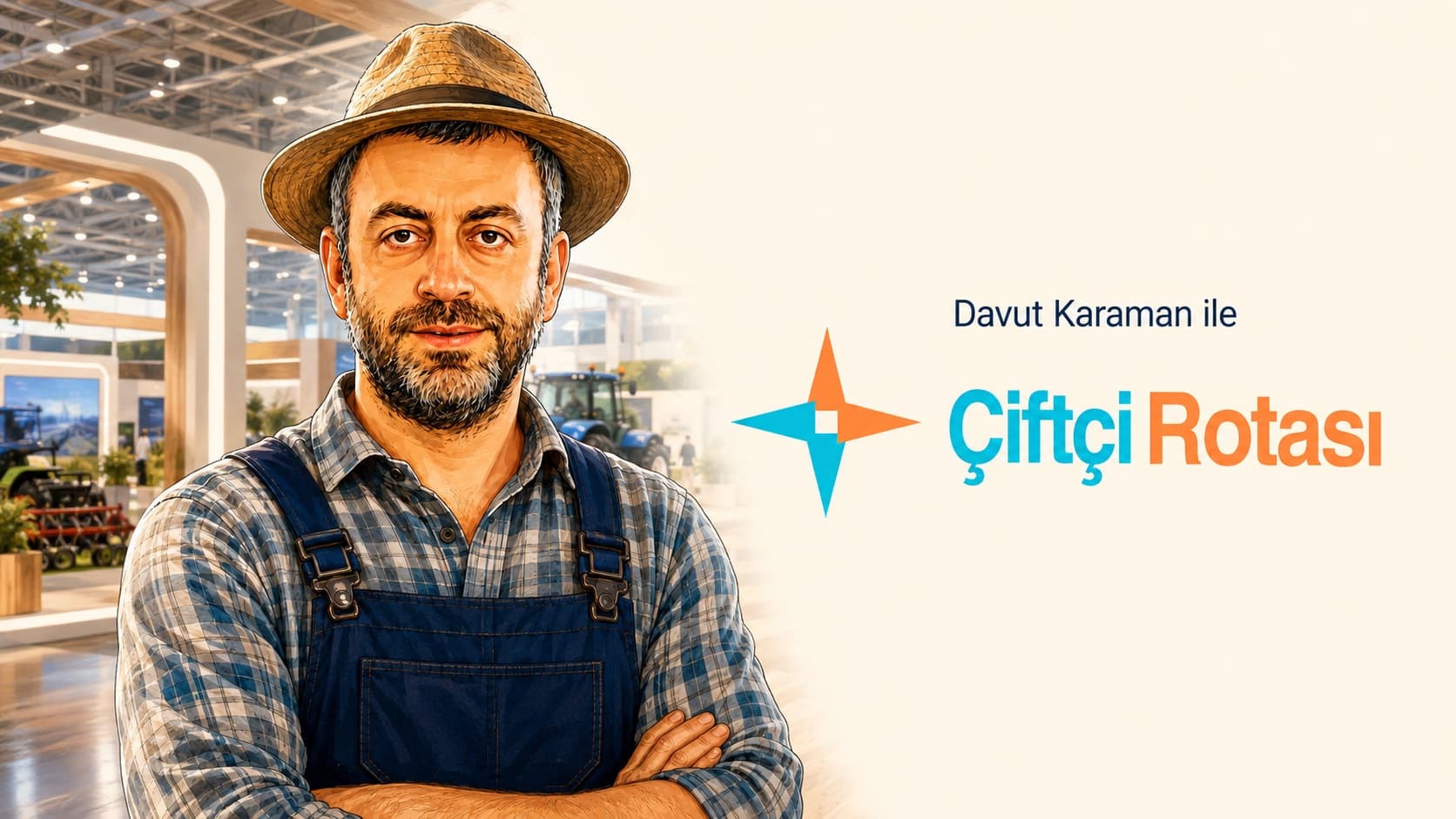 Davut Karaman, tarım fuarı ortamında Çiftçi Rotası logosuyla